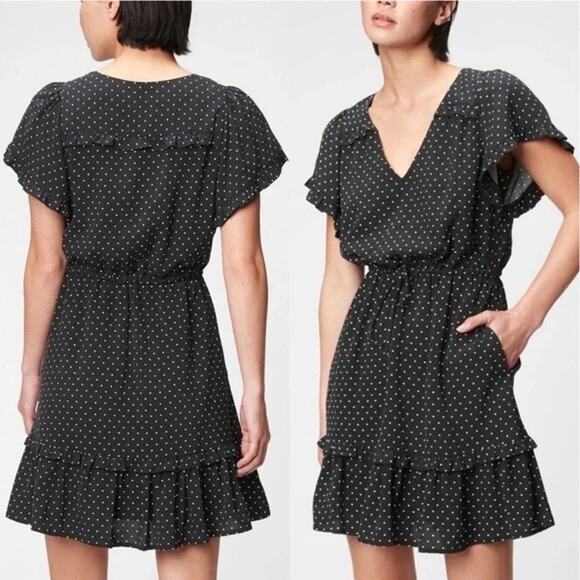 Gap Heart Ruffle Dress Small Tall Womens Hearts Black White Tie Wais Tiered - Picture 1 of 16